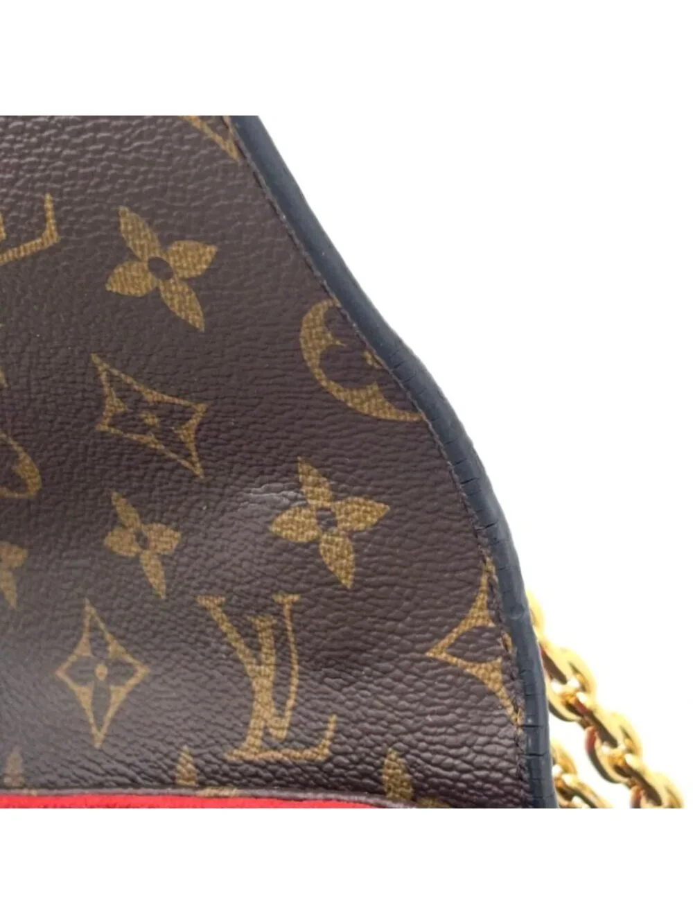 Louis Vuitton Monogram Sunplaseed Leather Brown Red Shoulder Bag Gold